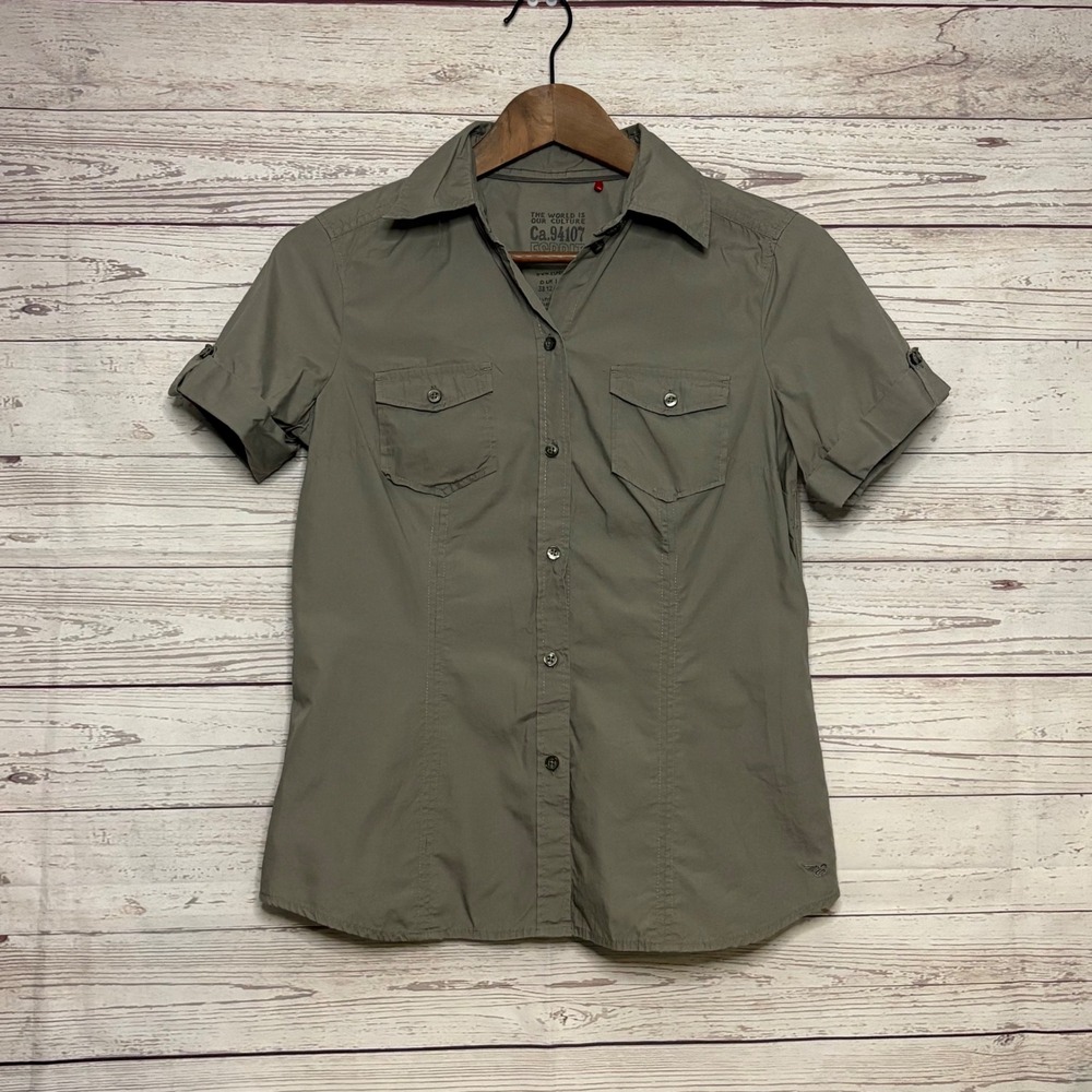 Esprit Womens Olive Green Utility Button Down Short Sleeve Cotton Shirt DC1301 8